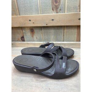 Crocs Womens Brown Strappy Sandals Slip On Low Wedge W7